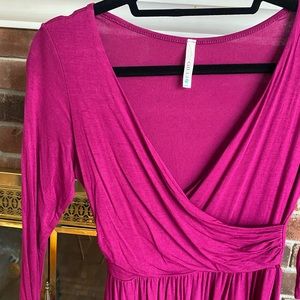 Fuchsia Knee Length faux wrap dress